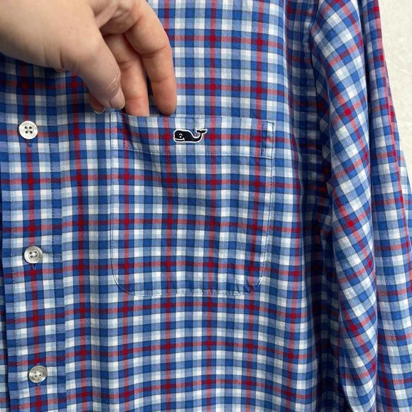 Vineyard Vines Slim Fit Tucker Button Up Shirt Red, White, & Blue Plaid Small - Picture 5 of 14